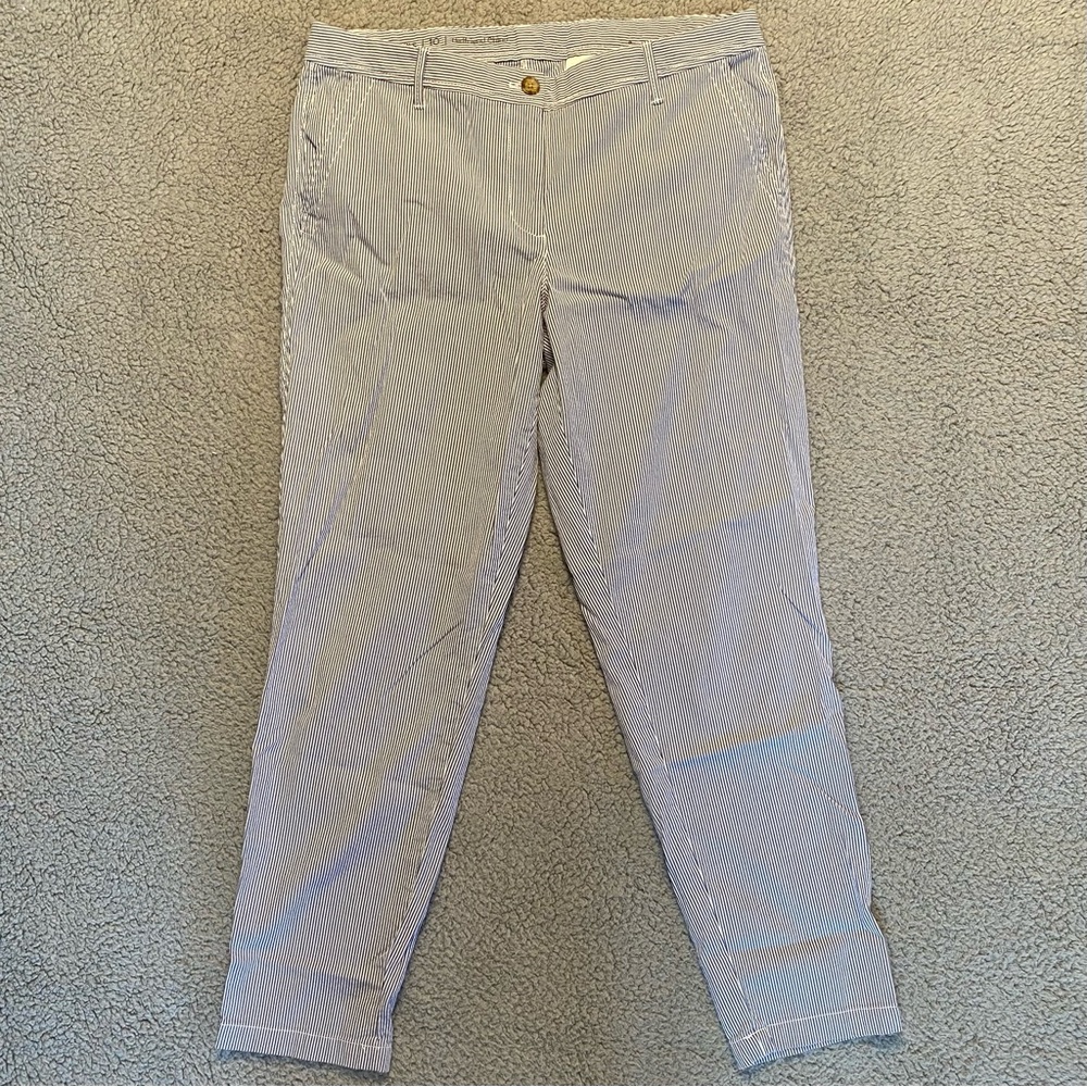 Talbots Size 10 Blue Stripe Girlfriend Chino Pants Cotton Blend